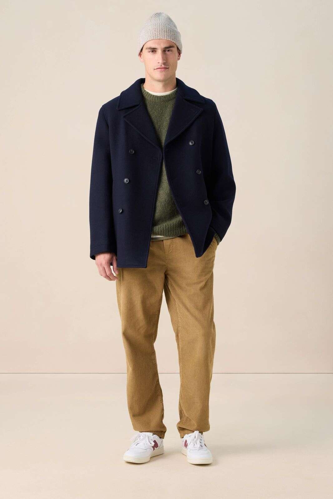 Donkerblauwe wollen peacoat jas