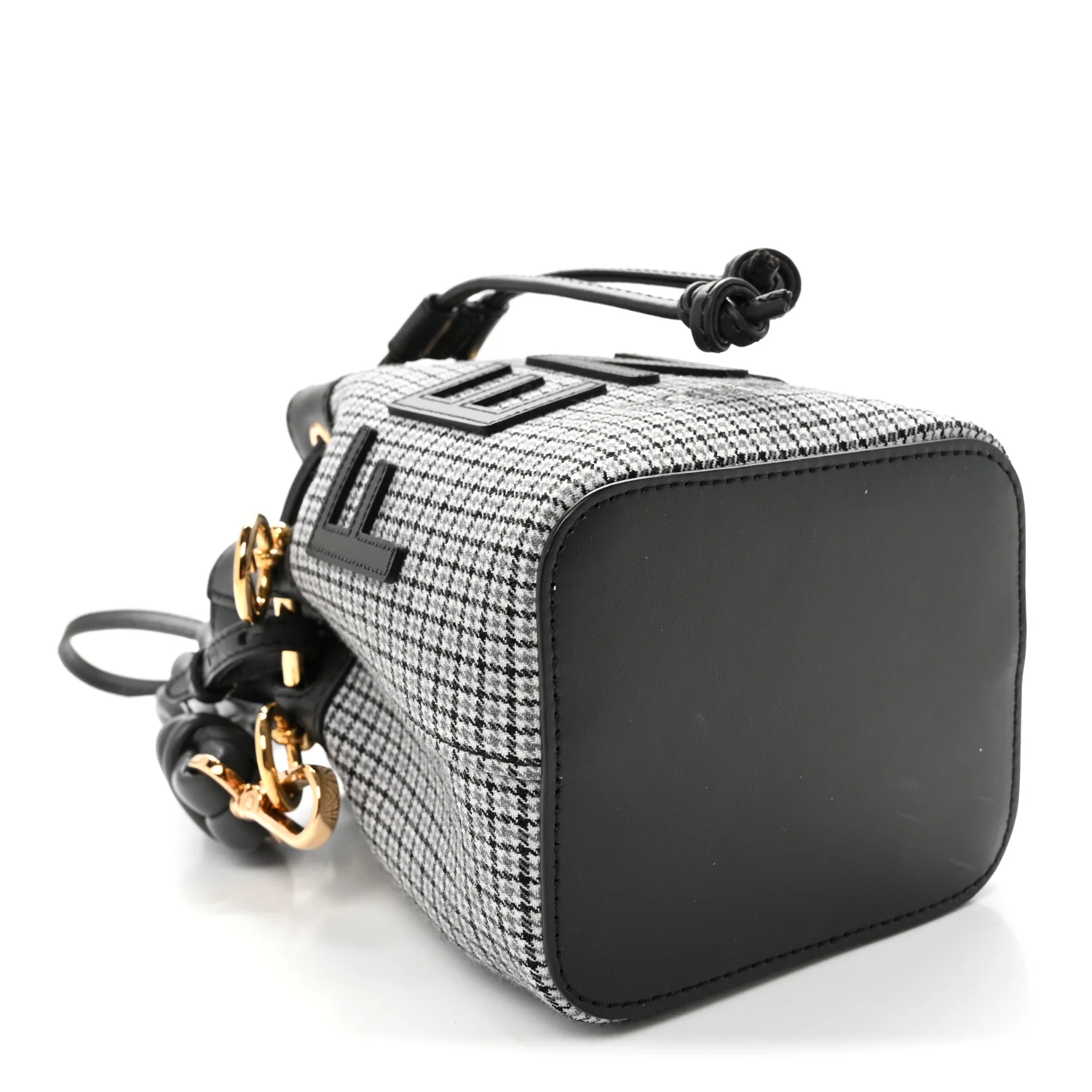 Wool Vitello Grace Small Houndstooth Mini Mon Tresor Bucket Bag Grigio Anthracite