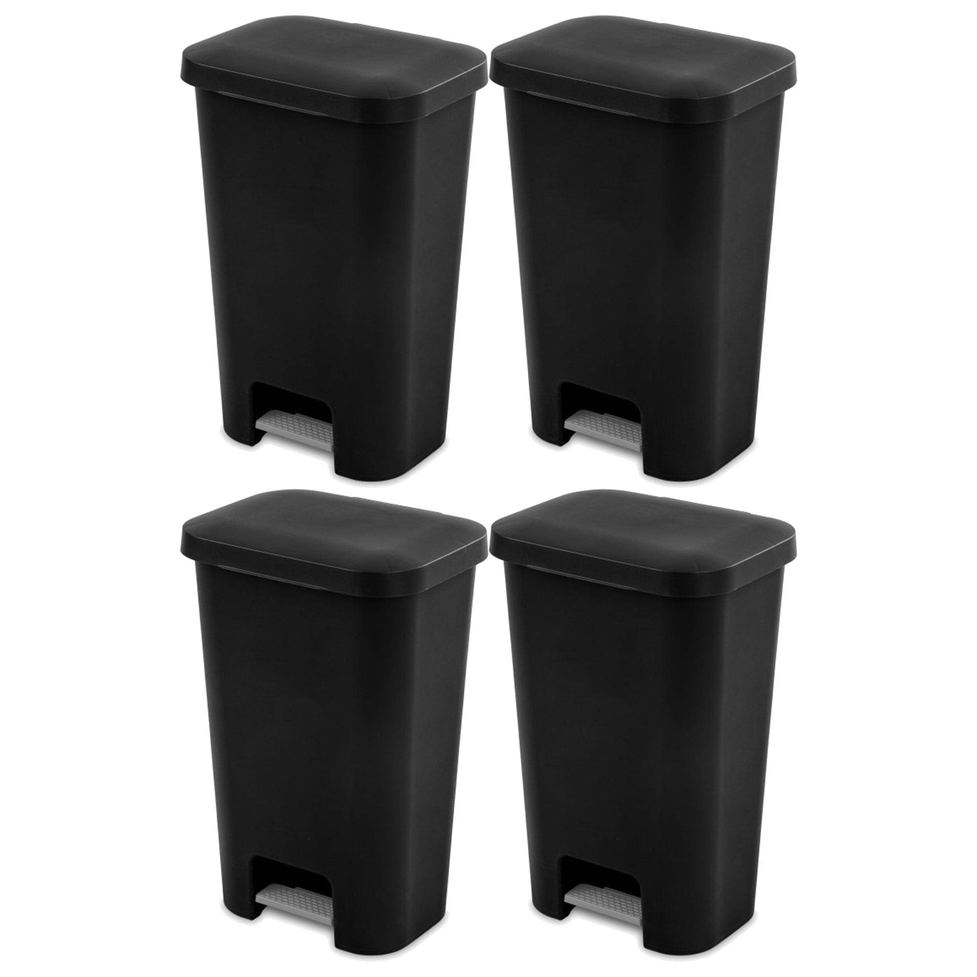 Sterilite 11.9 Gal Rectangle Step On Trash Kitchen Wastebasket, Black (4 Pack)
