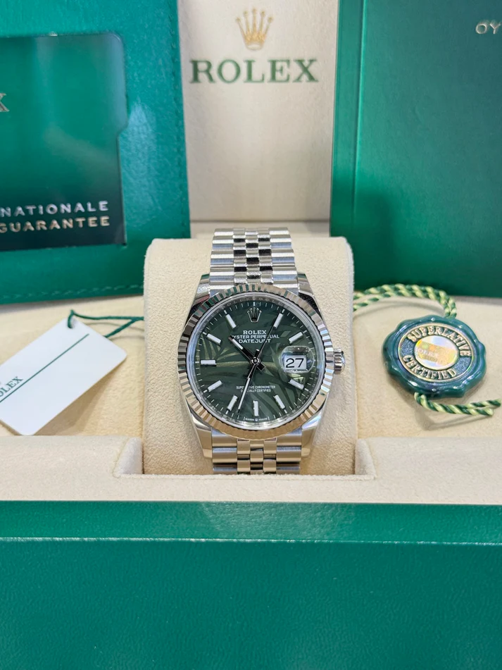 [Super Clone]RLX  Datejust 36mm 126234-0047 Olive Green Palm Motif Dial Jubilee Stainless Steel Watch