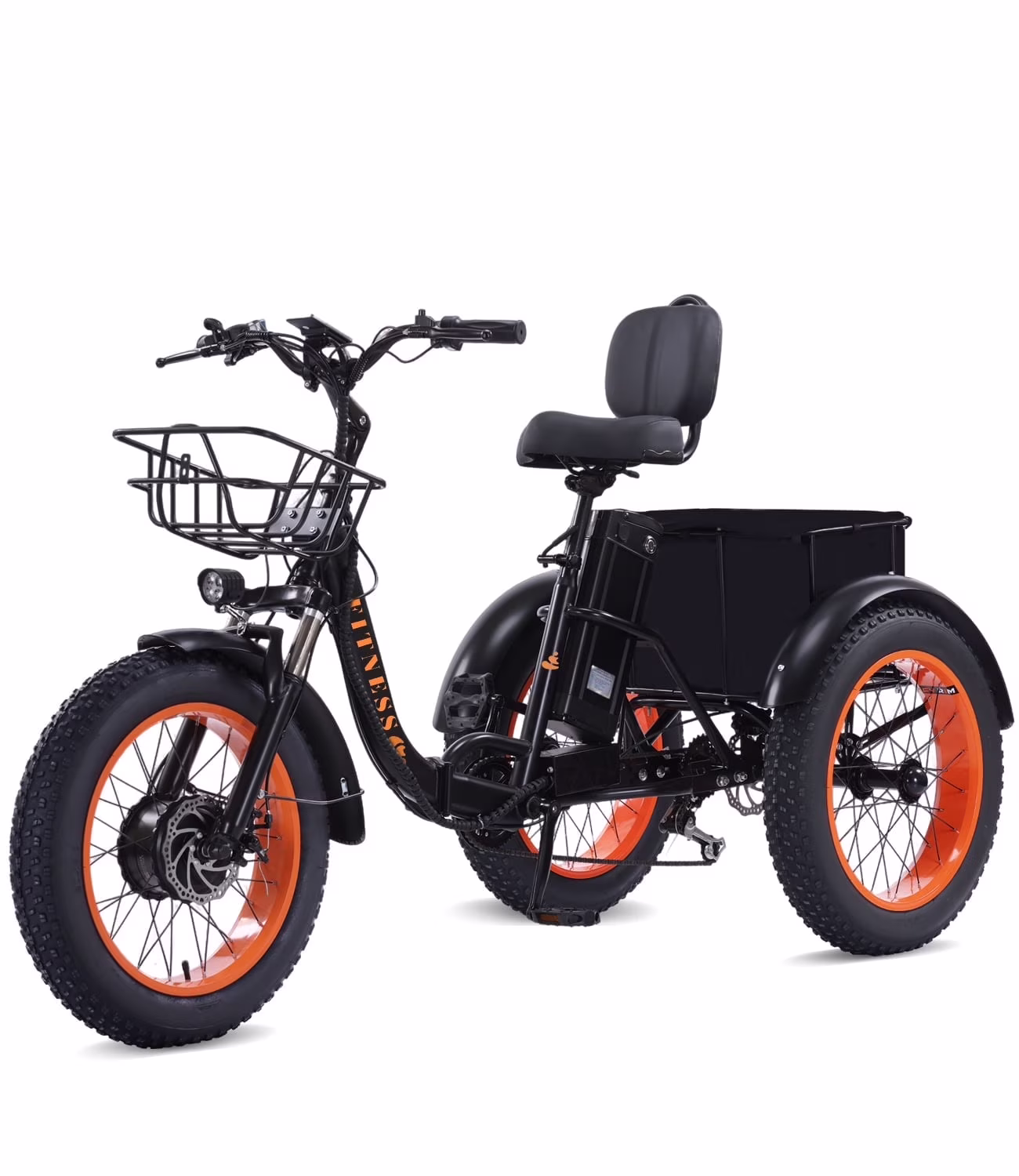 Electric Tricycle for Adults Folding E-Trike Motorized Tricycle Electric 3 Wheels Trike Powerful 500W Motor Electric Tricycle 48V15AH Lithium Battery Max 20MPH 20*4.0�� Fat Tire Orange(Black Orange)