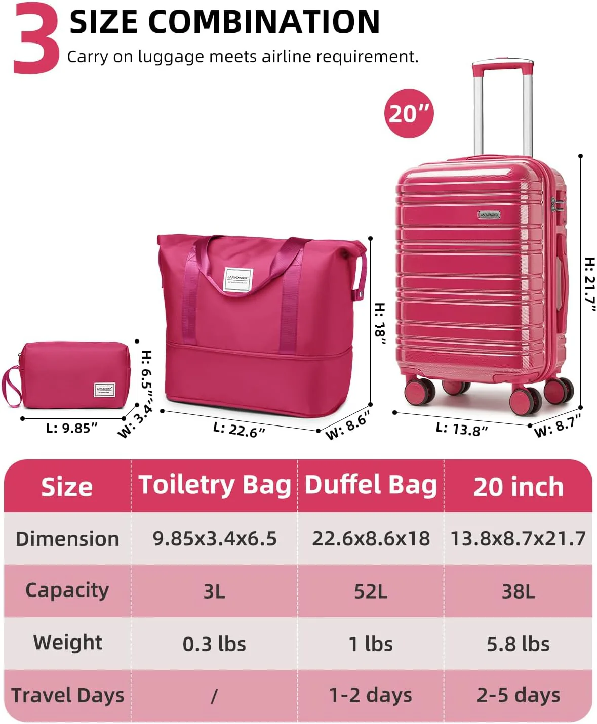 Ensemble de 6 valises, ensemble de valises rigides extensibles avec roulettes multidirectionnelles, ensemble de bagages à roulettes légers