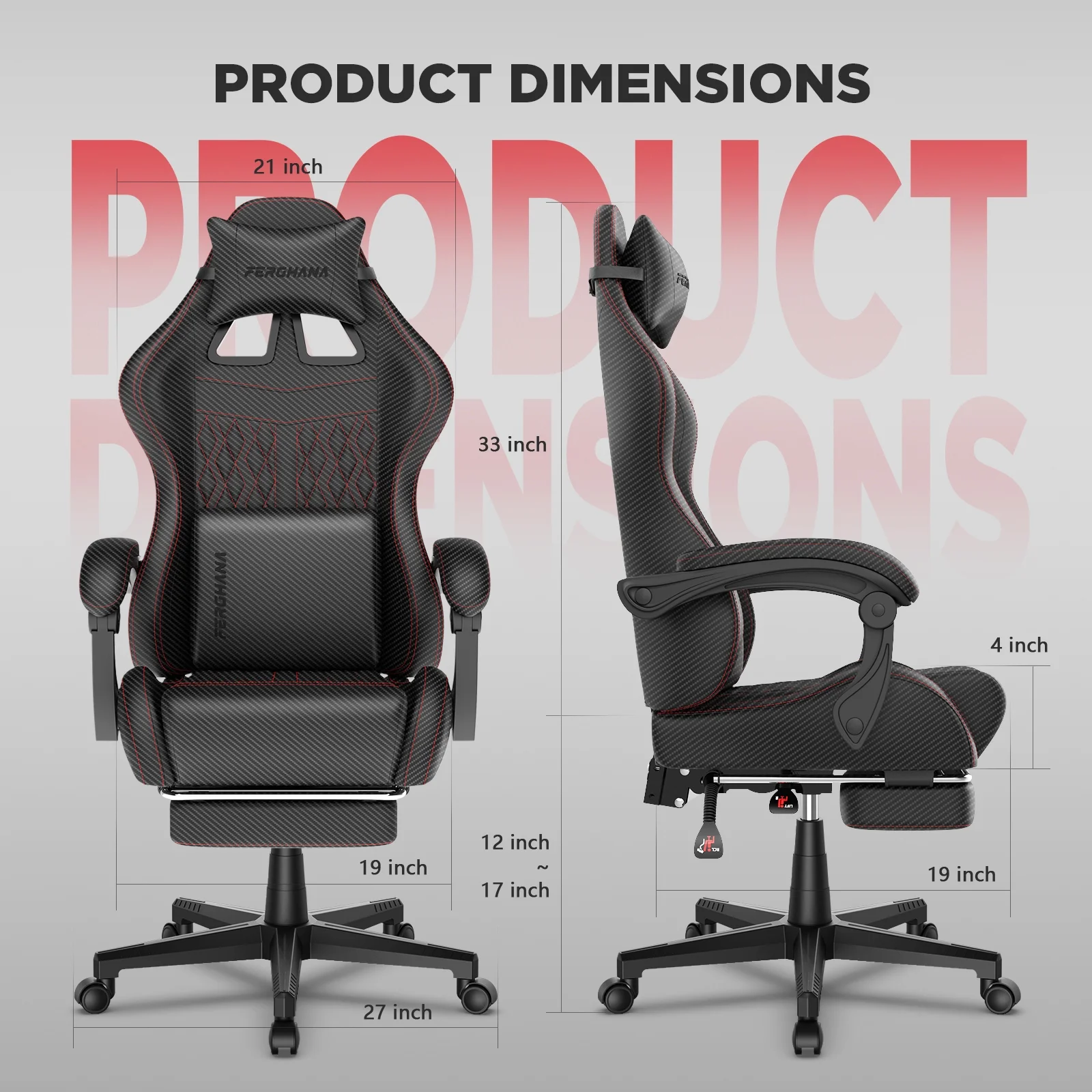 Gaming Chair with Footrest Computer Ergonomic Office Chair with Massage Lumbar Support Headrest, High Back Vintage Game Chair for Adults and Kids, Black(Black) - Image 4