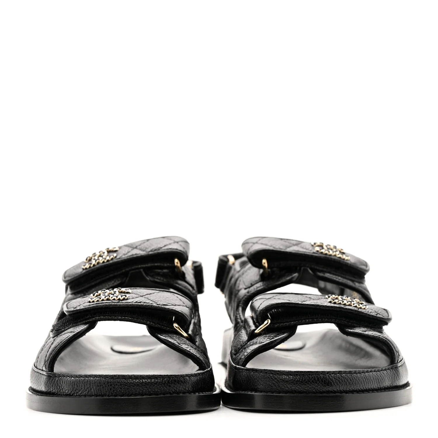 Grained Calfskin Velcro Dad Sandals 38.5 Black