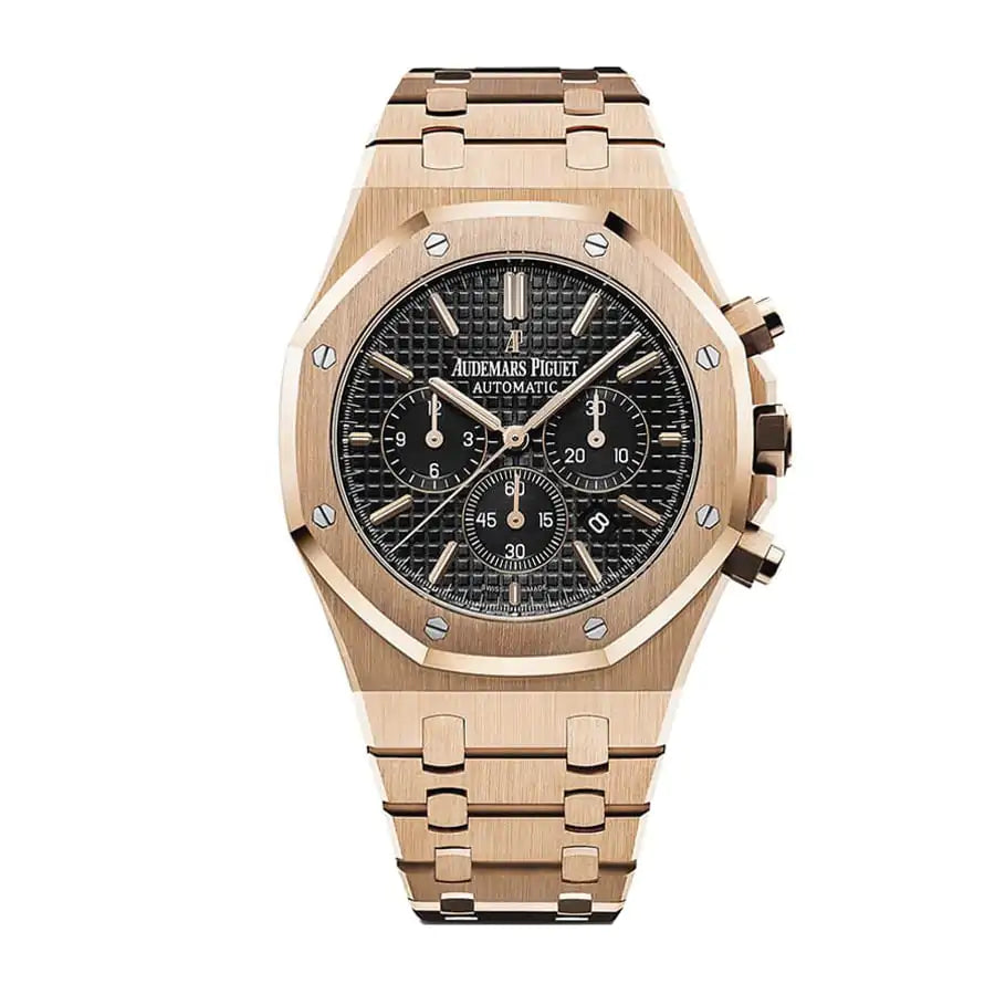 [Super Clone]Audemars Piguet Royal Oak Chronograph 41MM Rose Gold Bracelet – Black Dial