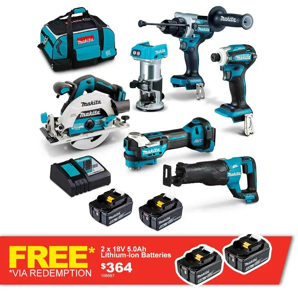 Kit combiné MAKITA 18V sans balais 6 pièces 2 x 5,0AH DLX6120TX1