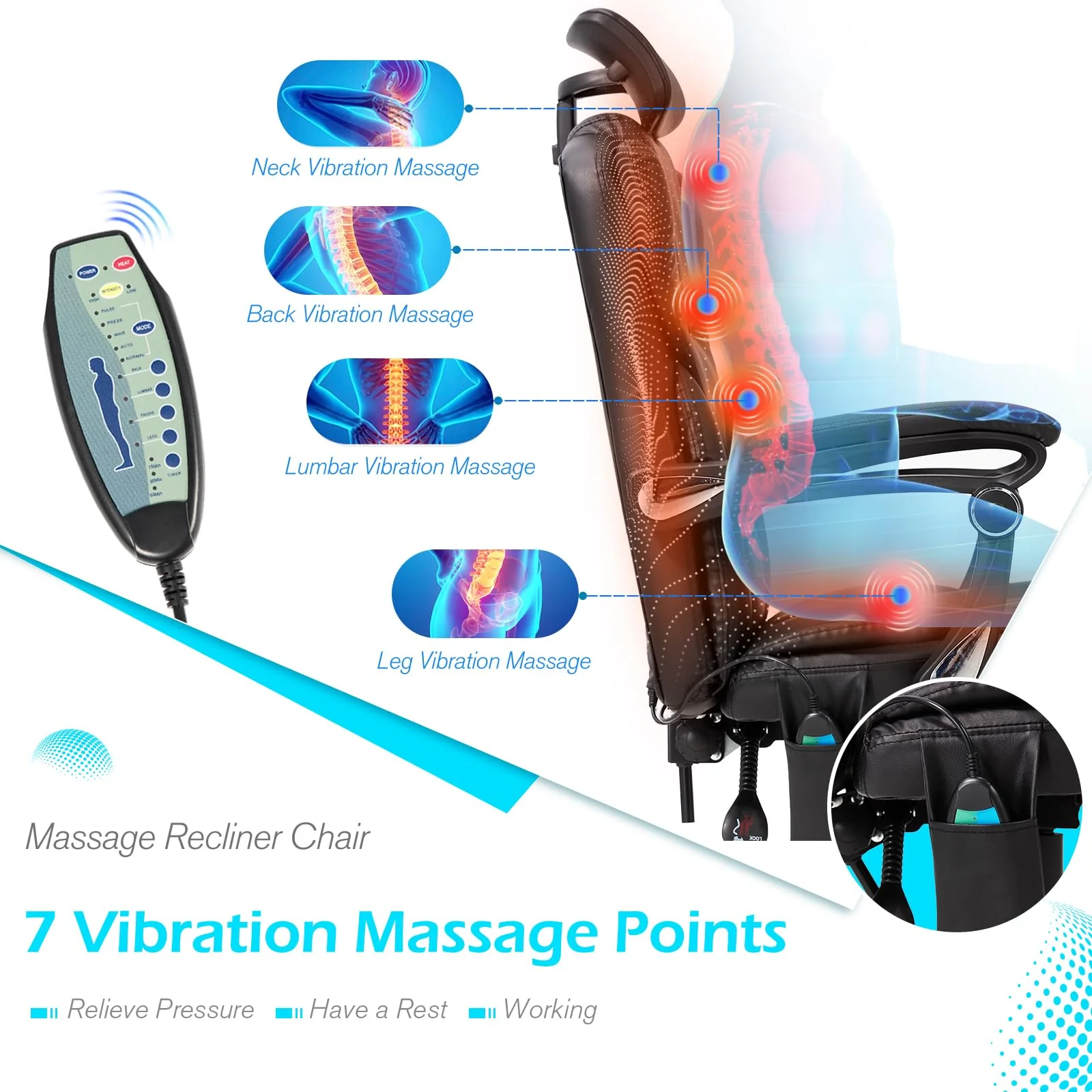 AECOJOY Office Chair with 7 Points Vibration Massage&Heat, Adjustable Ergonomic Recliner, Black