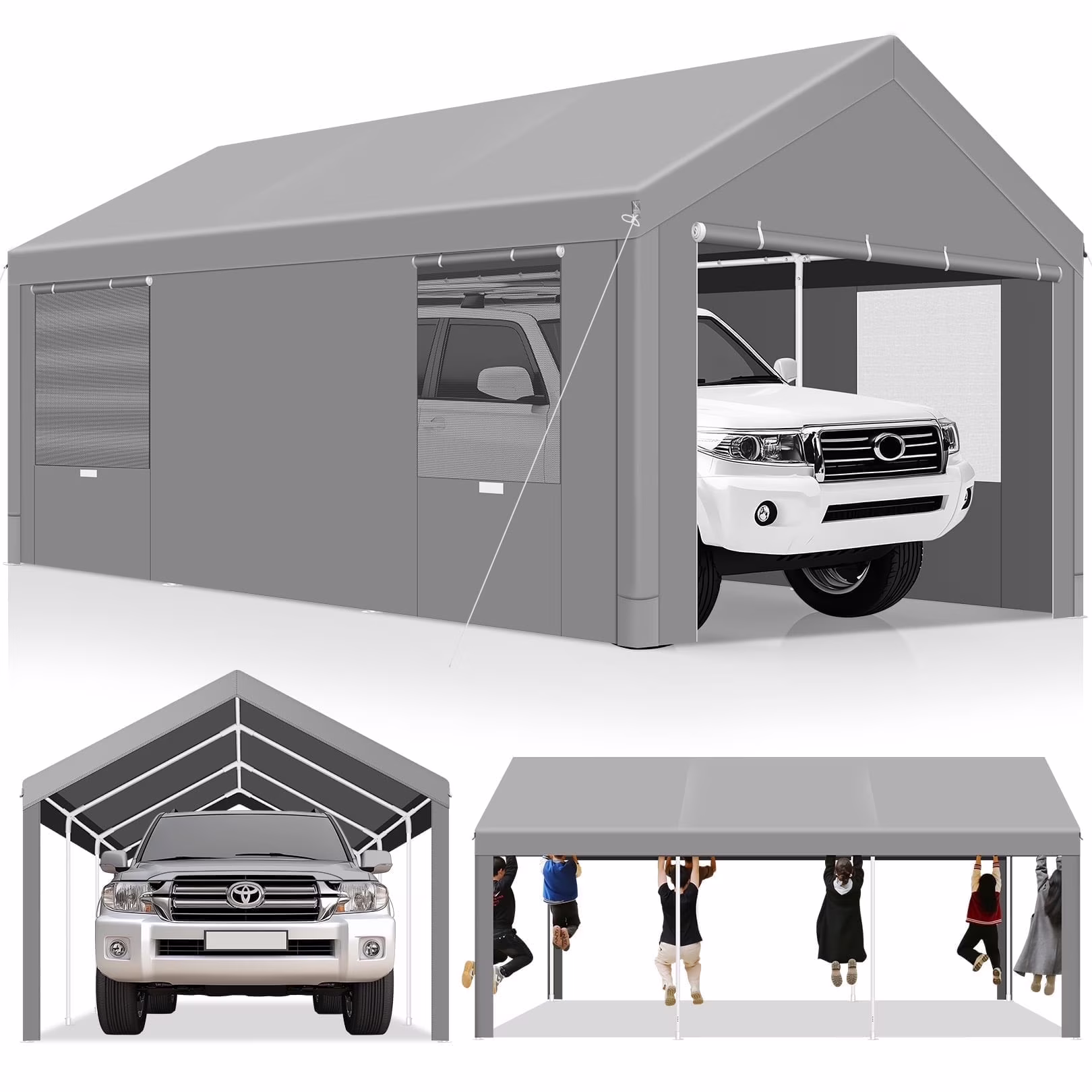 Carport 10'x20' Large Heavy Duty Car Canopy with Steel Frame, Portable Garage Wedding Tent Big Tents Carports Shelter, All-Season Tarp for Outdoor Party Birthday, White(10×20/White) - Image 6