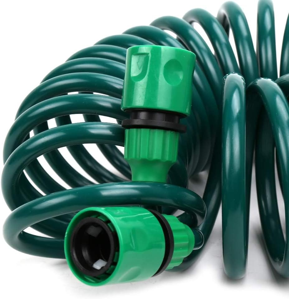 EVA Recoil Garden Hose 25ft - Includes 7 Pattern Spray Nozzle, Retractable Curly Water Hose (green)