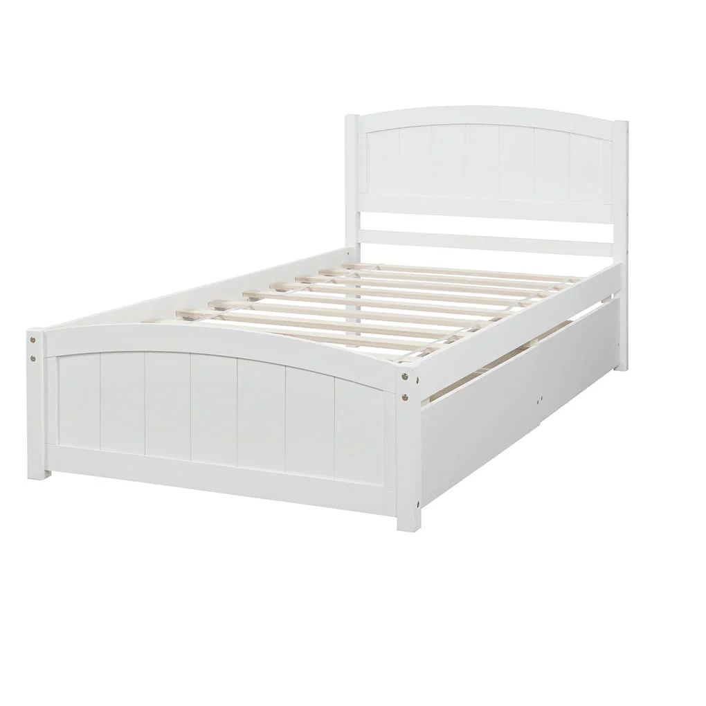 Irene Inevent Bed Frame Wooden Mattress Foundation 2 Storage Drawers Headboard Platform Bed for Bedroom, White