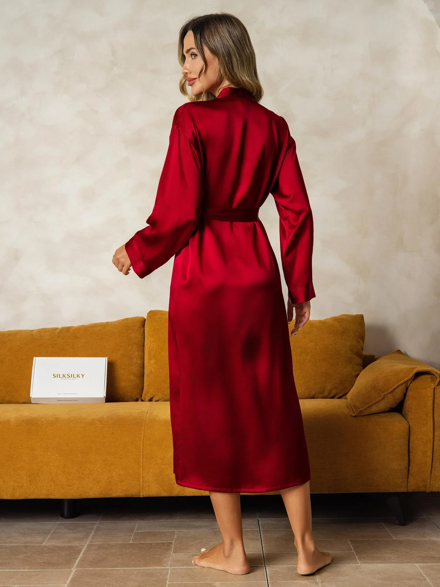 Pure Silk Long Sleeve Midi Women's Robe