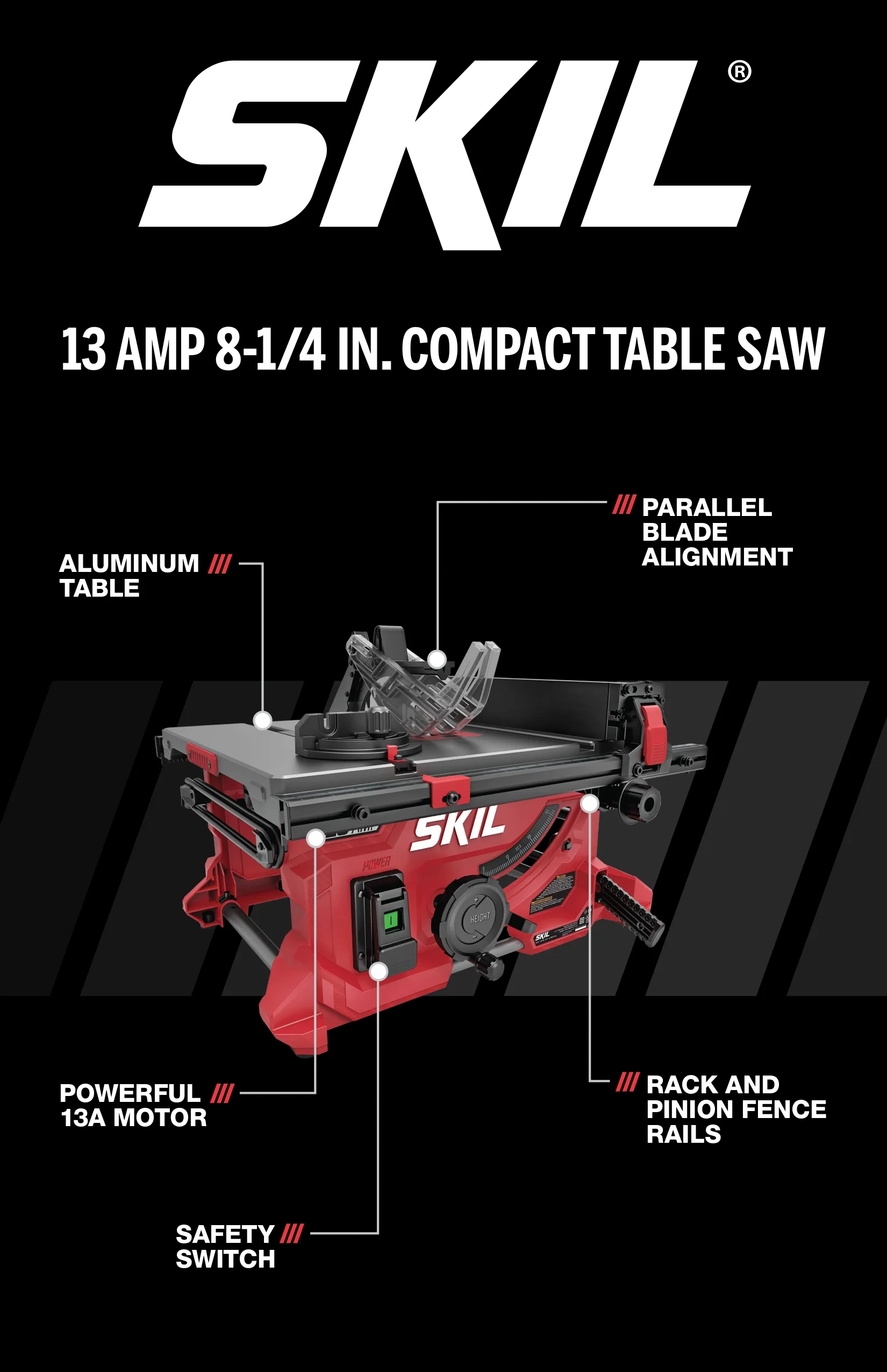 TS6328-00 13 Amp 8-1/4" Compact Portable Jobsite Table Saw with Rack and Pinion Rip Fence - Image 9
