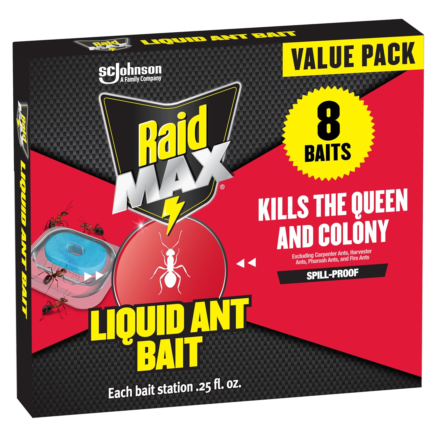 Raid MAX Liquid Ant Bait - Ant Traps for Indoor and Outdoor Use – Insect Repellent & Pest Control That Kills Ants Where They Breed - 8 Count