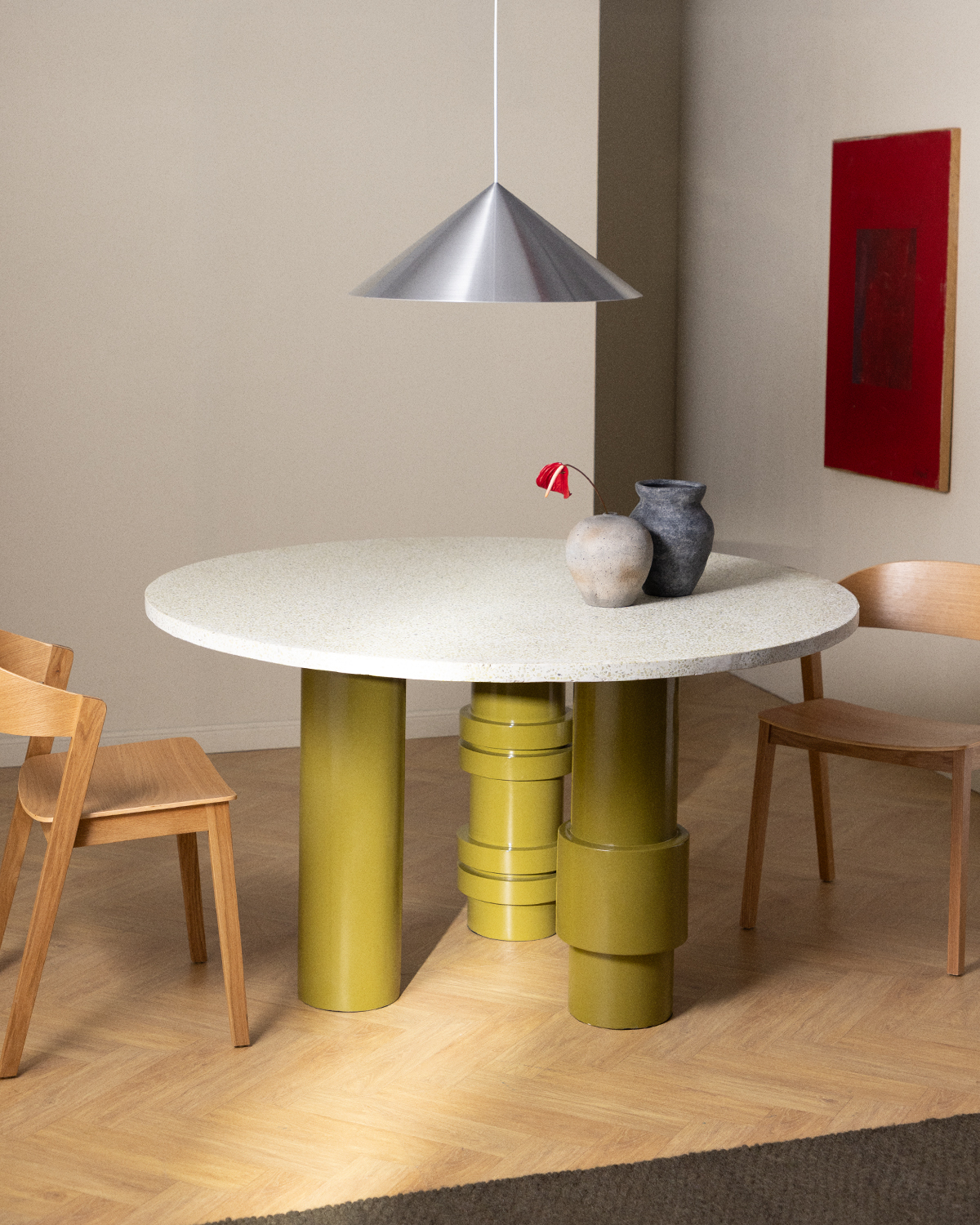 Atenas - Mesa de Comedor de Terrazo y Madera de Mango (Ø140 cm) Atenas