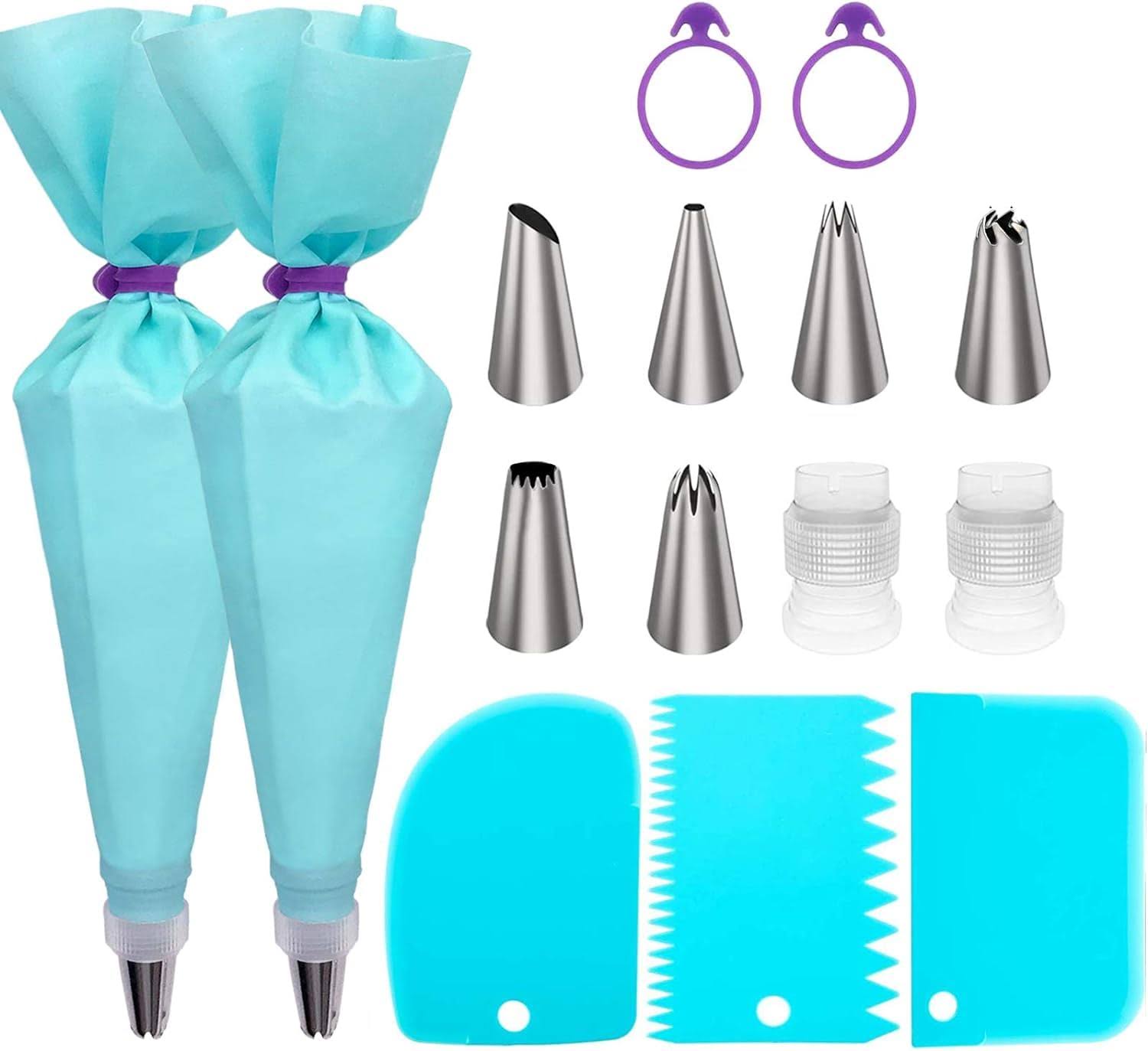 Piping Bags and Tips Set, Cake Decorating Supplies for Baking with Reusable Pastry Bags and Tips, Standard Converters, Silicone Rings, Cake Decorating