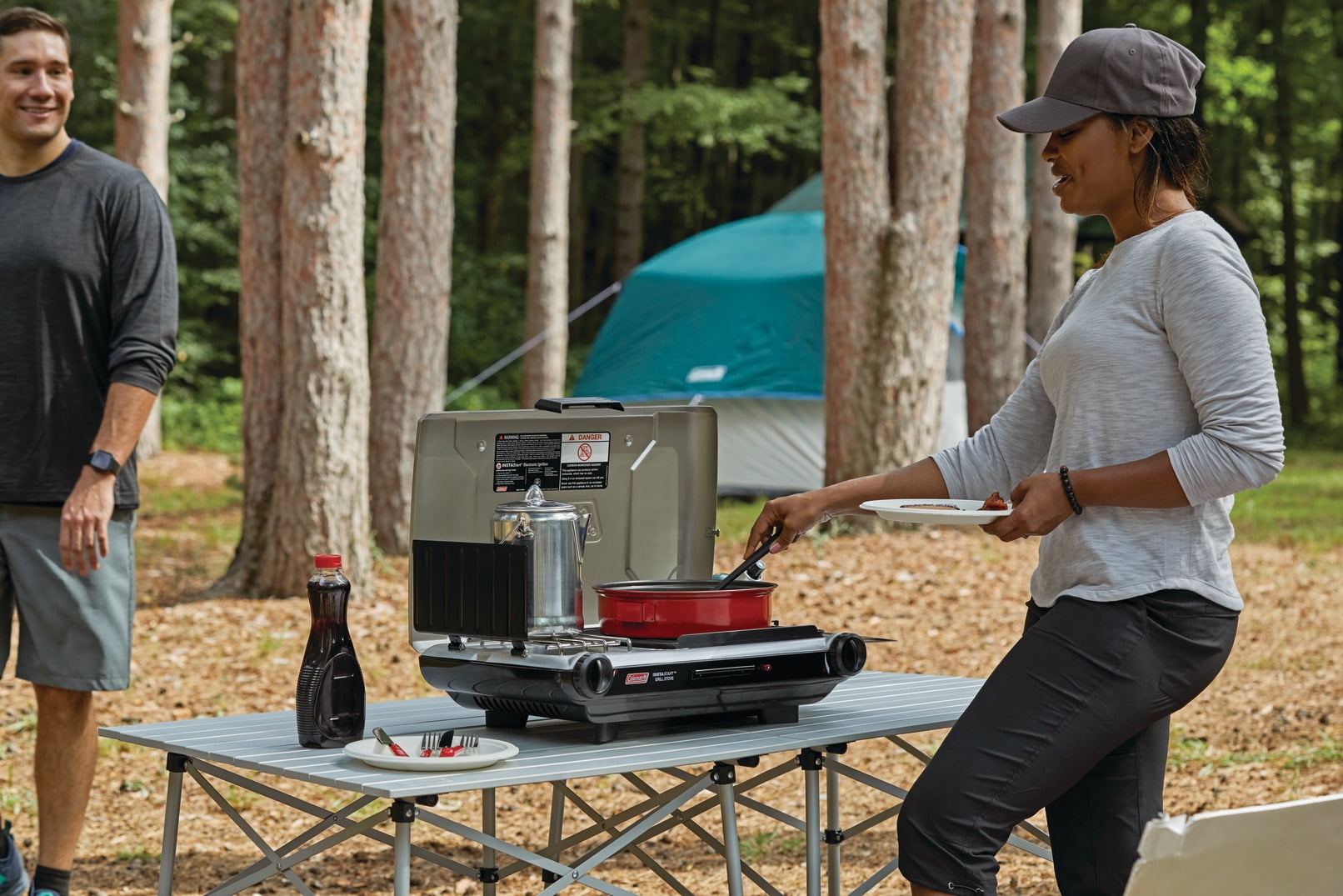 Tabletop Propane Gas Camping 2-in-1 Grill/Stove 2-Burner. Gray. 2000038016