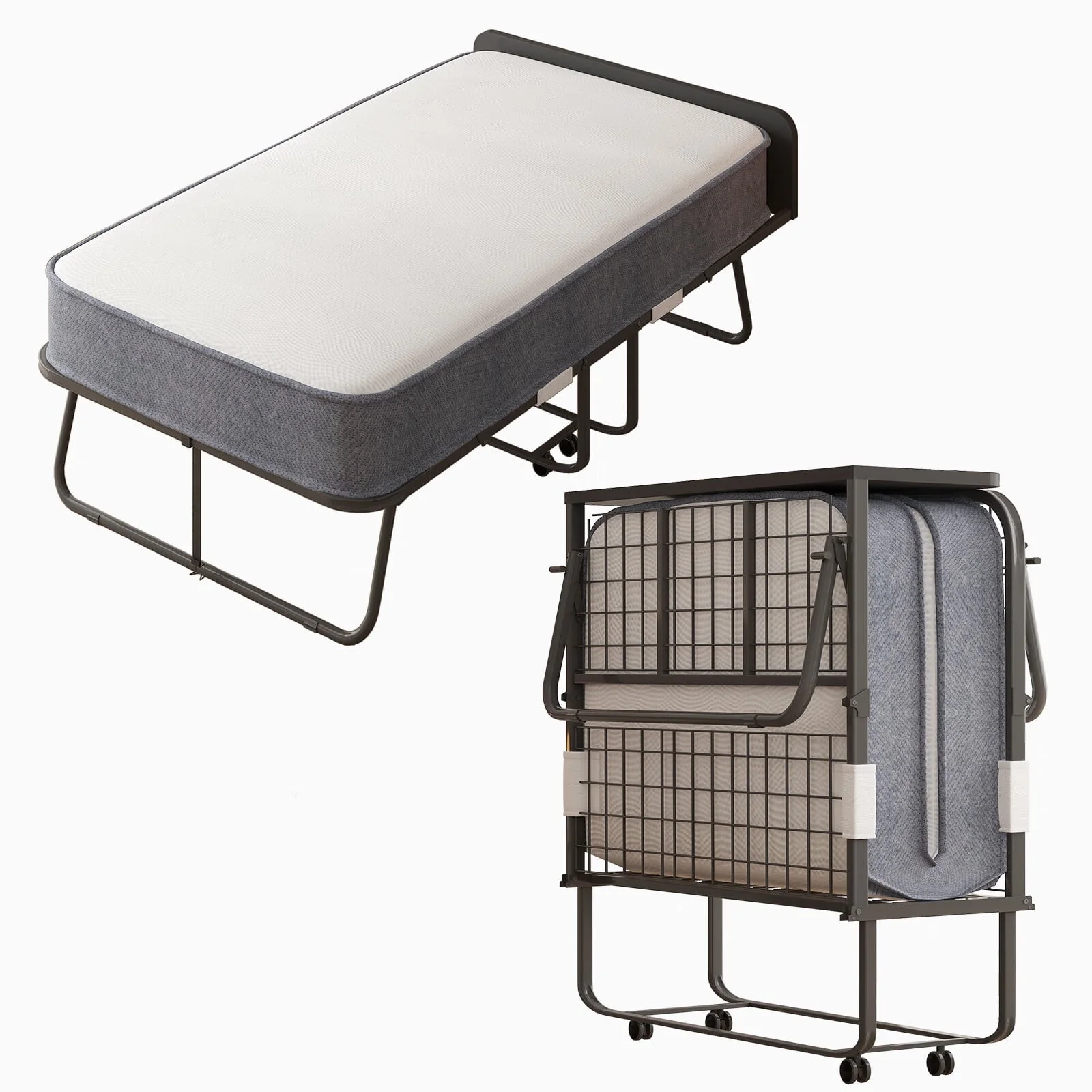 CECER Folding Bed with 5 - Inch Thick Mattress and Headboard|31