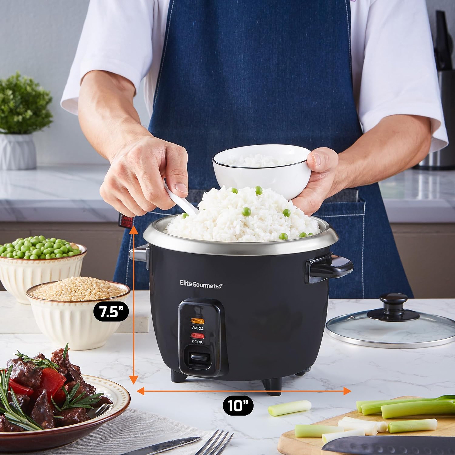Elite Gourmet ERC003BX Rice Cooker, Keep Warm, Black, 6 Cups Cooked