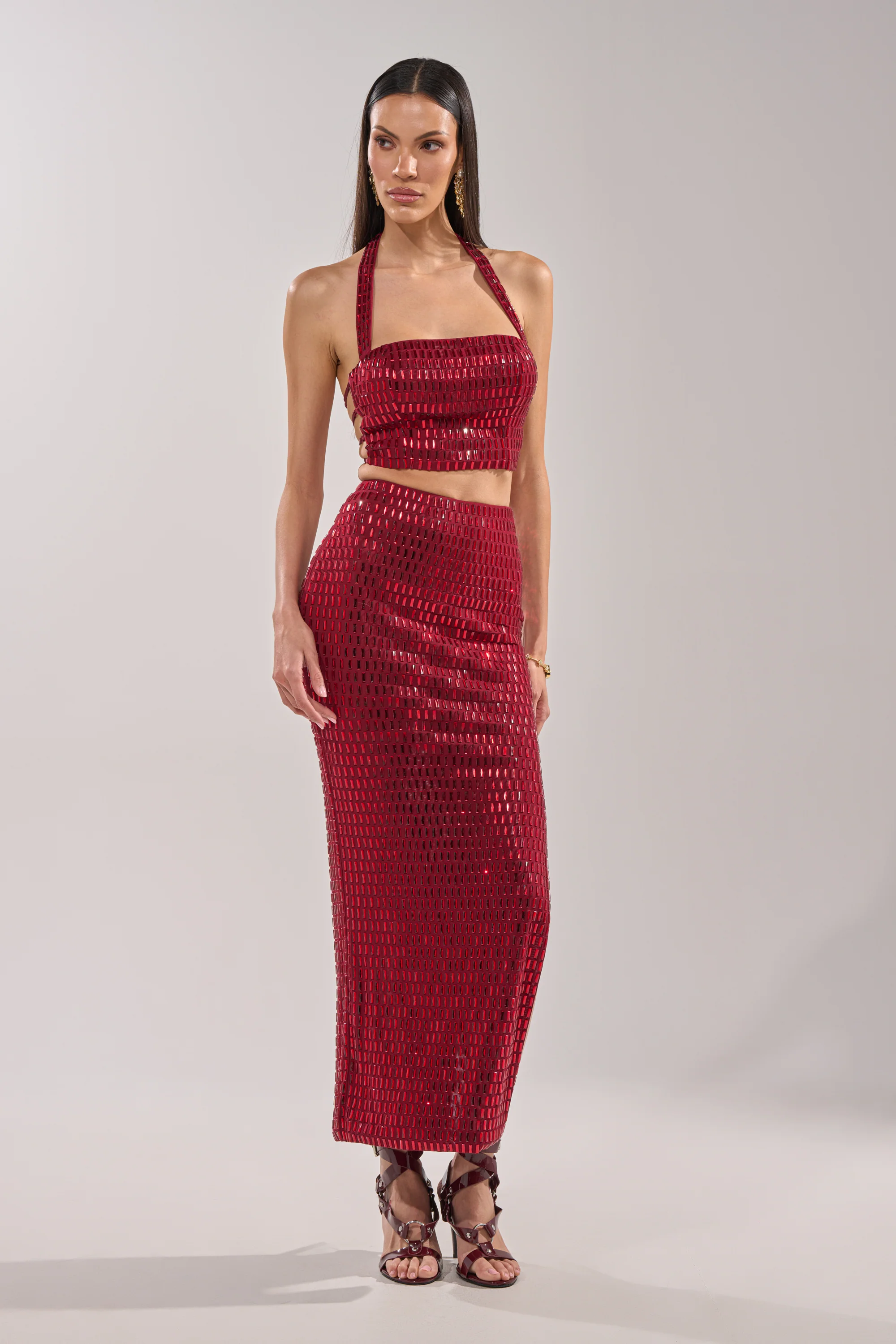 FALLING IN LOVE RHINESTONE MAXI SKIRT - Akira Store