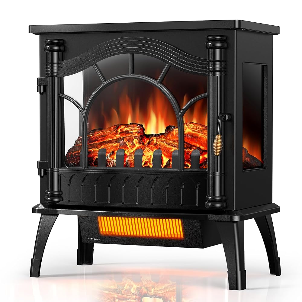 Electric Fireplace Heater Stove with 3D Flame, 1000/1500W & Flame-Only Mode