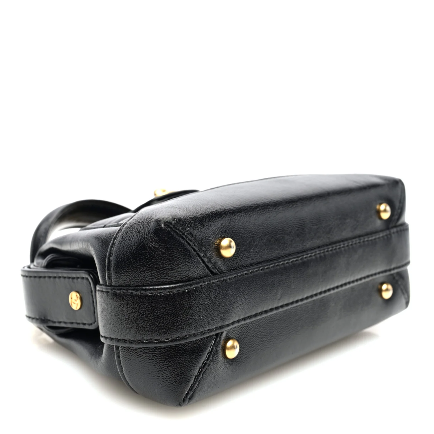 Shiny Lambskin Quilted Mini Cocodoc Top Handle Bag Black