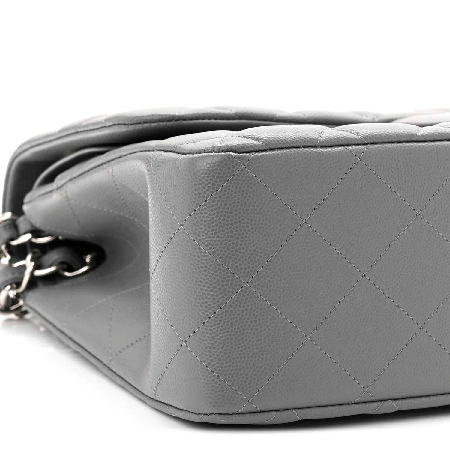 Caviar Quilted Jumbo Double Flap Grey