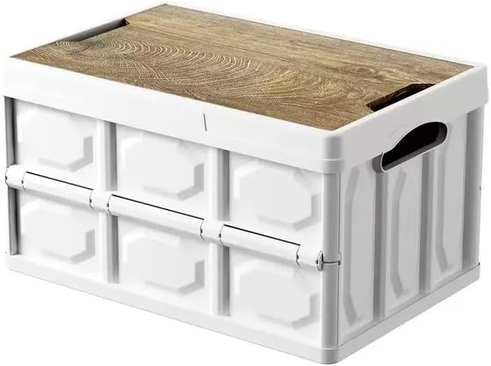 Outdoor camping storage box with lid, multi-functional large-capacity storage box for car trunk, portable stall organizing box, foldable, white, indoor storage box