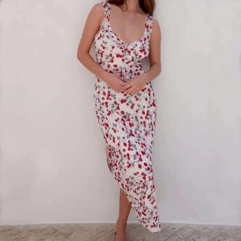 Robe Maxi Dos Nu Plongeant Fleurie Mode Été