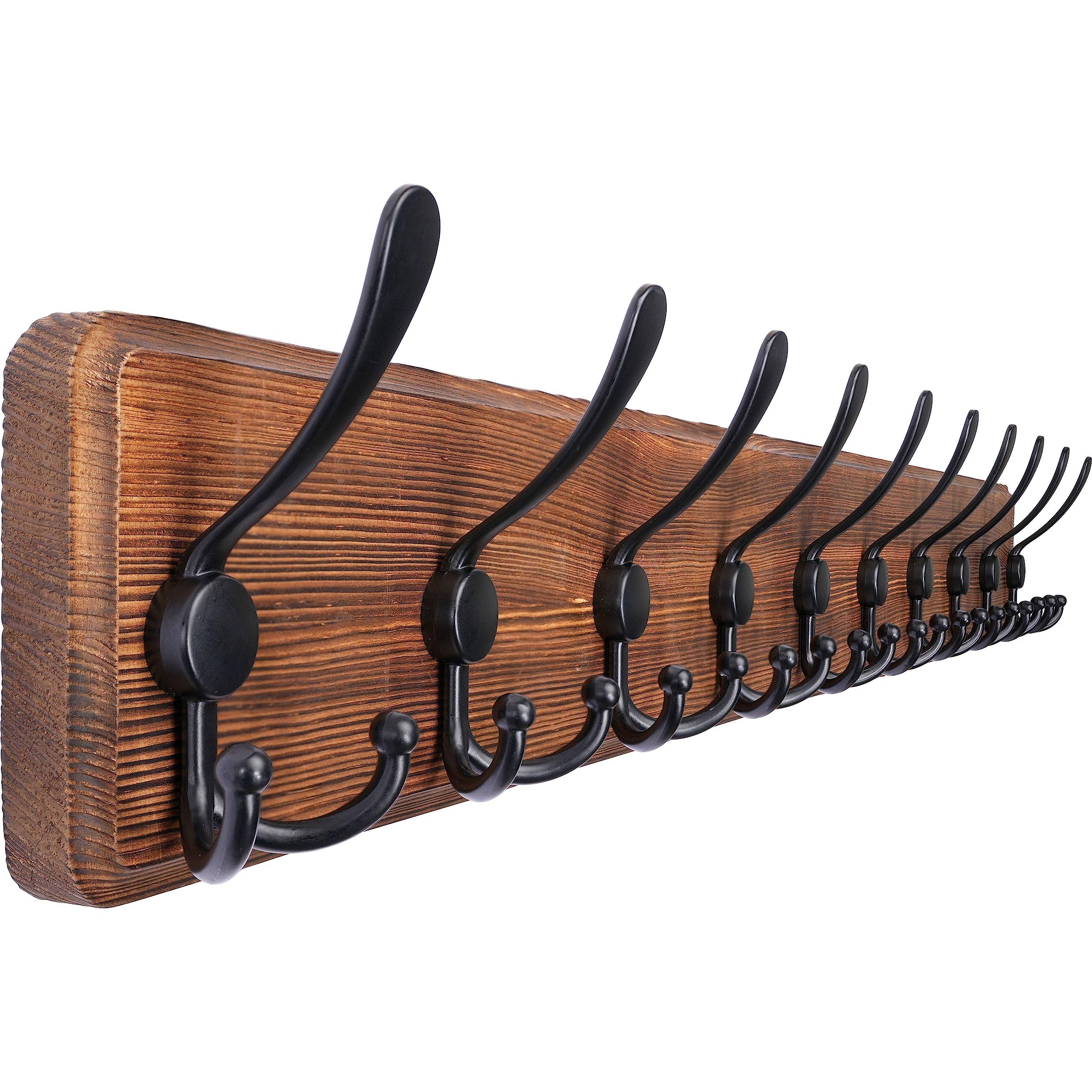 SKOLOO Rustic Large Coat Rack Wall Mount: 38.3'' Long Coat Rack for Wall, Wood Hook, Farmhouse Coat Hanger for Hanging Jacket, Blk