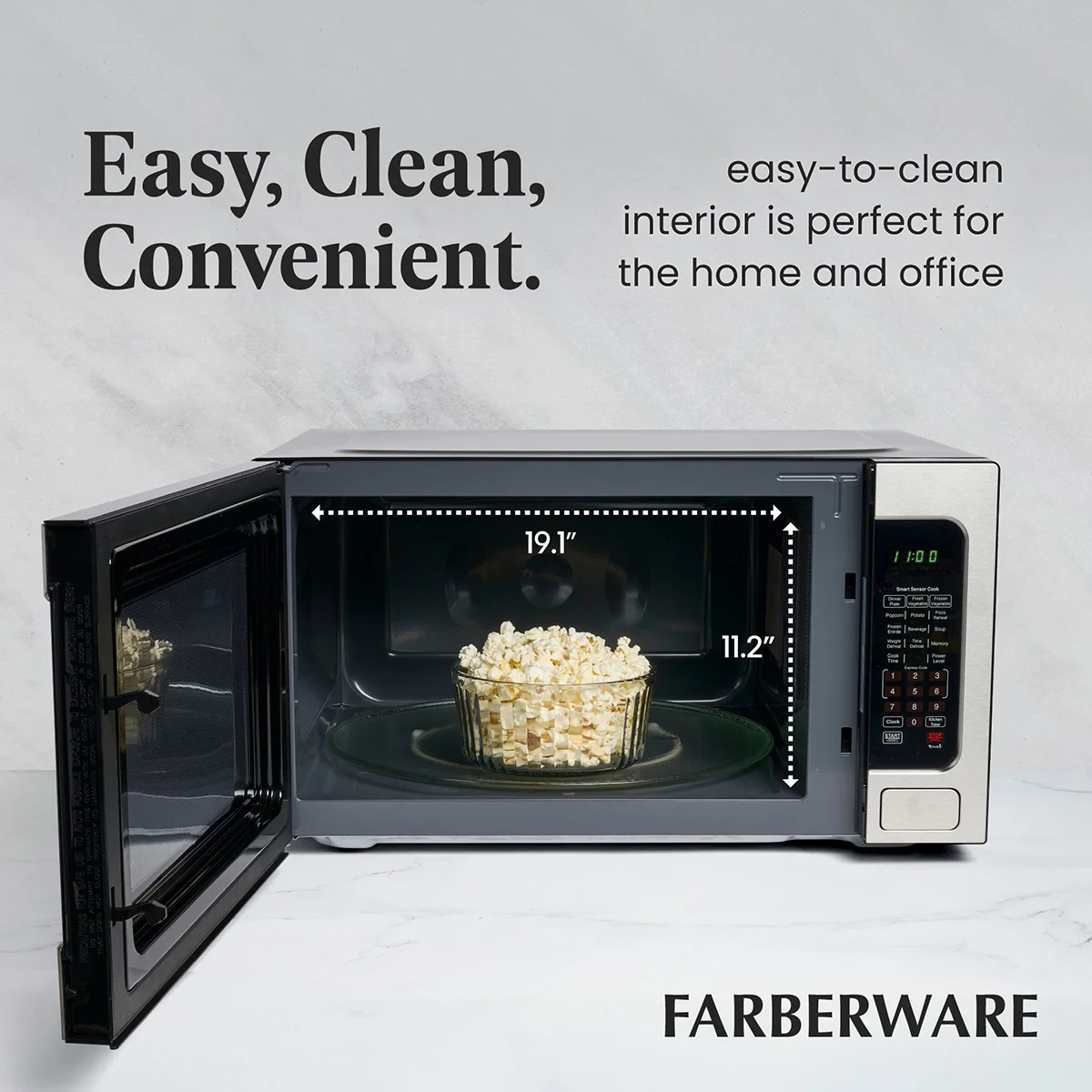 Countertop Microwave Ov 1100 Watts, 2.2 cu ft Smart Sensor With LED Lighting and Child Lock Perfect for Apartments and Dorms Easy Clean Black Interior, Stainless Steel(2.2 Cu.ft Stainless) - Image 8