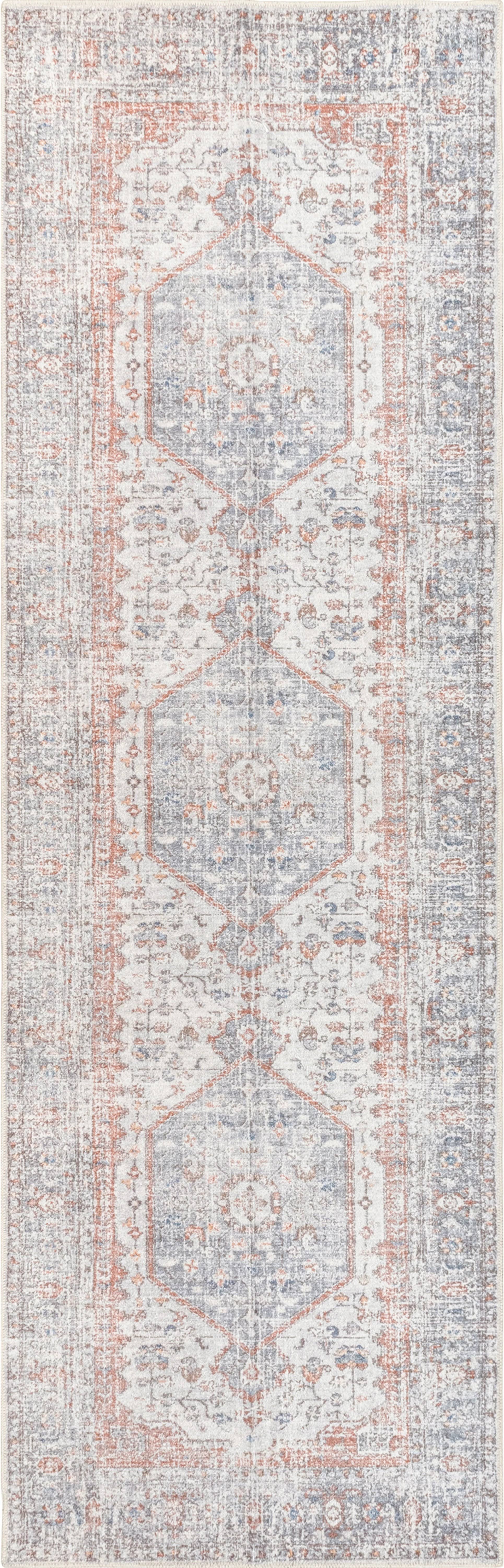 nuLOOM Jacquie Machine Washable Vintage Floral Gray 3 ft. x 6 ft. Runner Rug