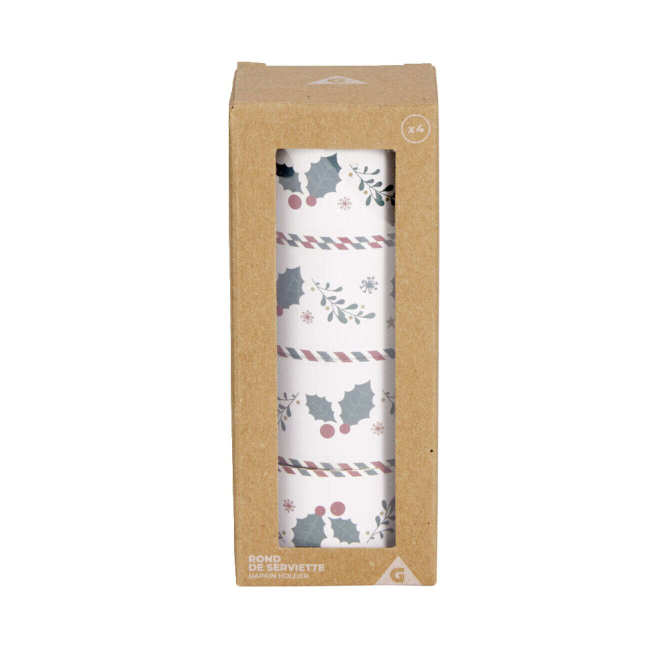 Rond de serviette en zinc motif houx Ø5cm 4 pièces