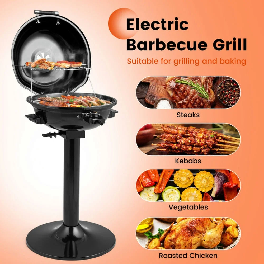 1600W Electric BBQ Grill with Removable Non-Stick Warming Rack, Cooking Space for Backyard, Patio and Parties(Black) - Image 7
