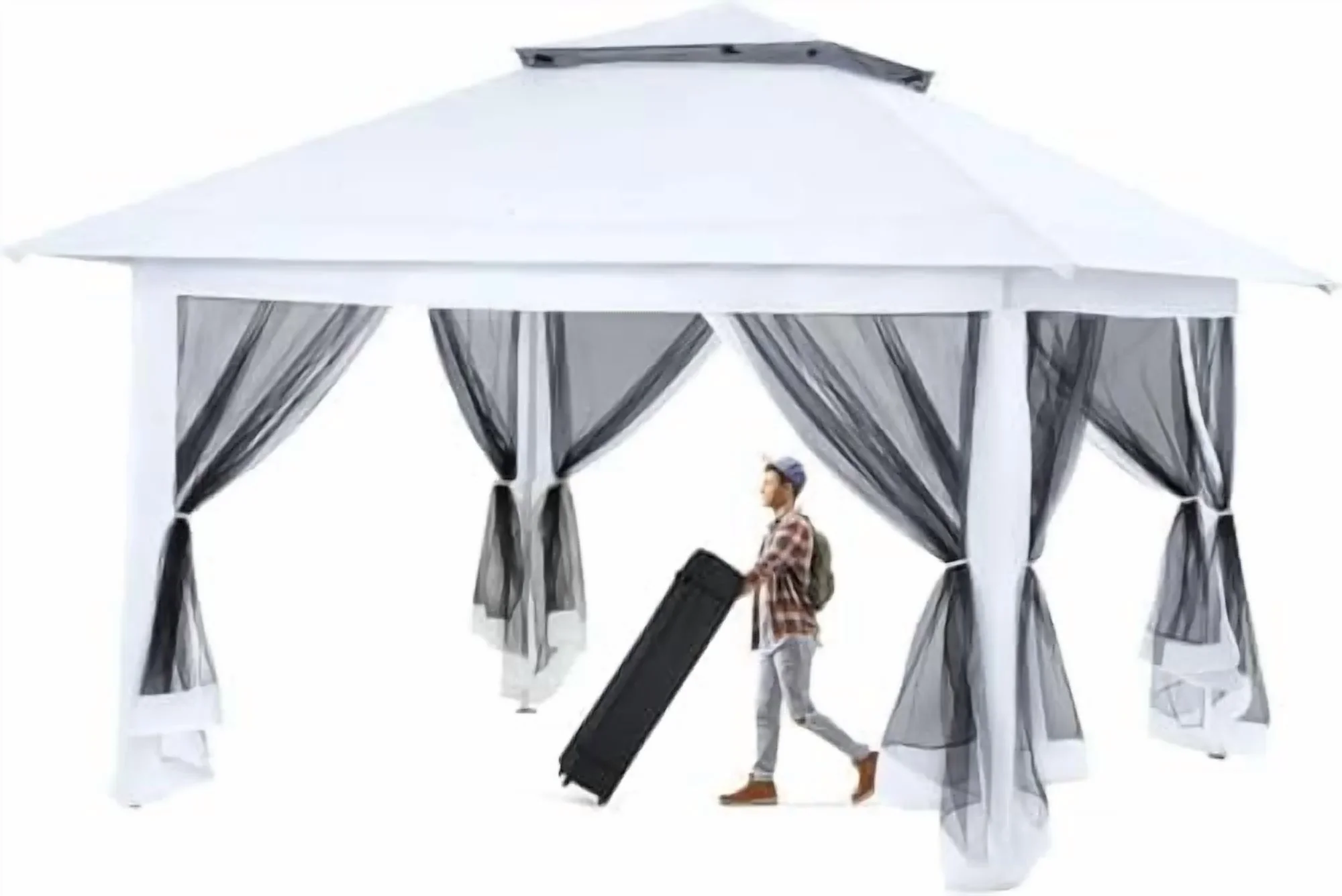 Pop Up Tent Canopy, Waterproof Canopy with Net and UV Resistant, Sidewalls Instant Shelter Canopy Tent with Carrying Roller Bag for Garden, Grill and Backyard (White)