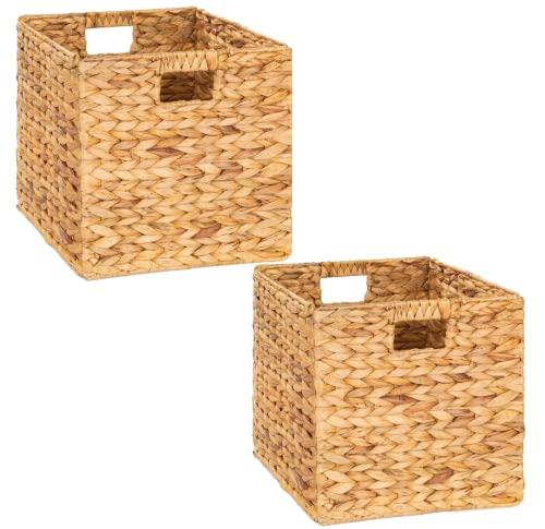 Storage Cube 10.5 X 10.5in, Wicker Storage Baskets For Shelves, Water Hyacinth Storage Baskets, Square Wicker Storage Basket (2 Packs 10.5in)