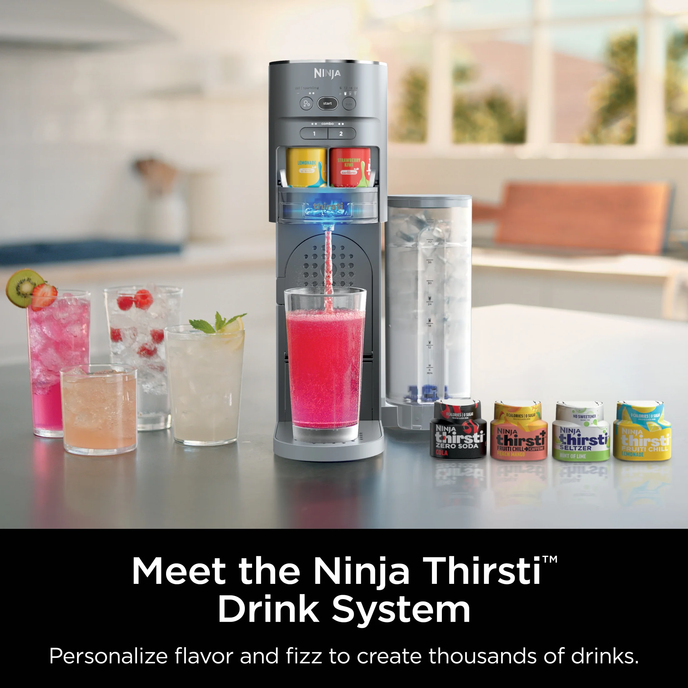 Thirsti Drink Maker, Still, Sparkling Custom Drink Kit, with CO2 Canister, Flavors, and 48 oz Reservoir - Image 2