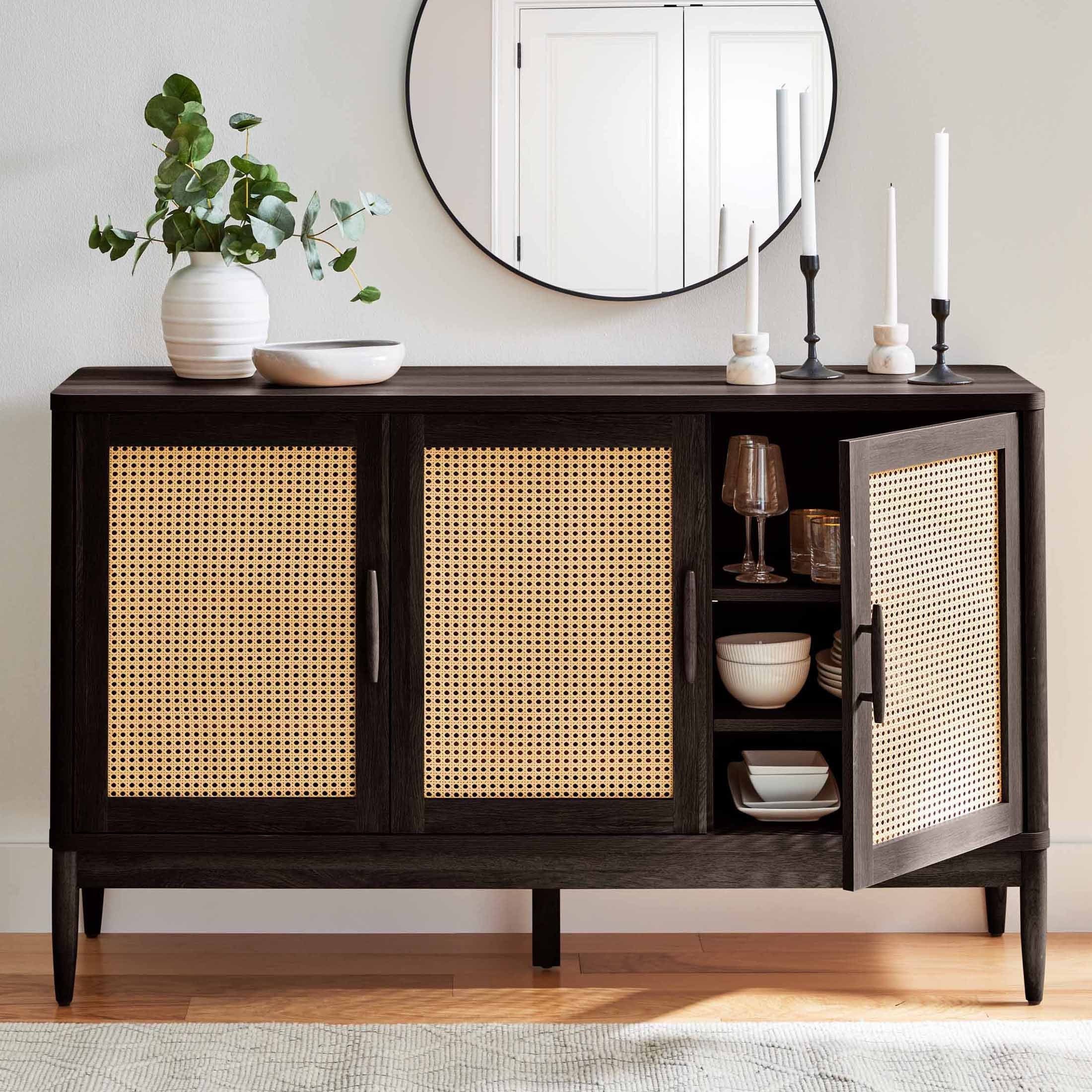 Better Homes & Gardens Springwood Caning Sideboard, Light Honey Finish