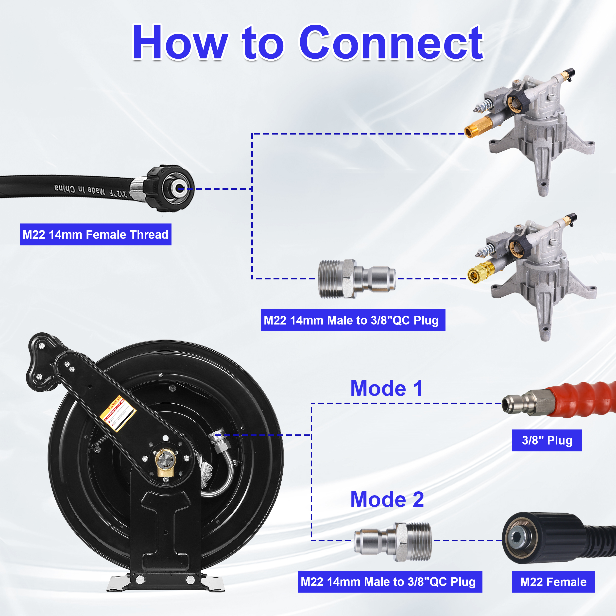 Auto - Retractable Pressure Washer Hose Reel, 50FT x 3/8