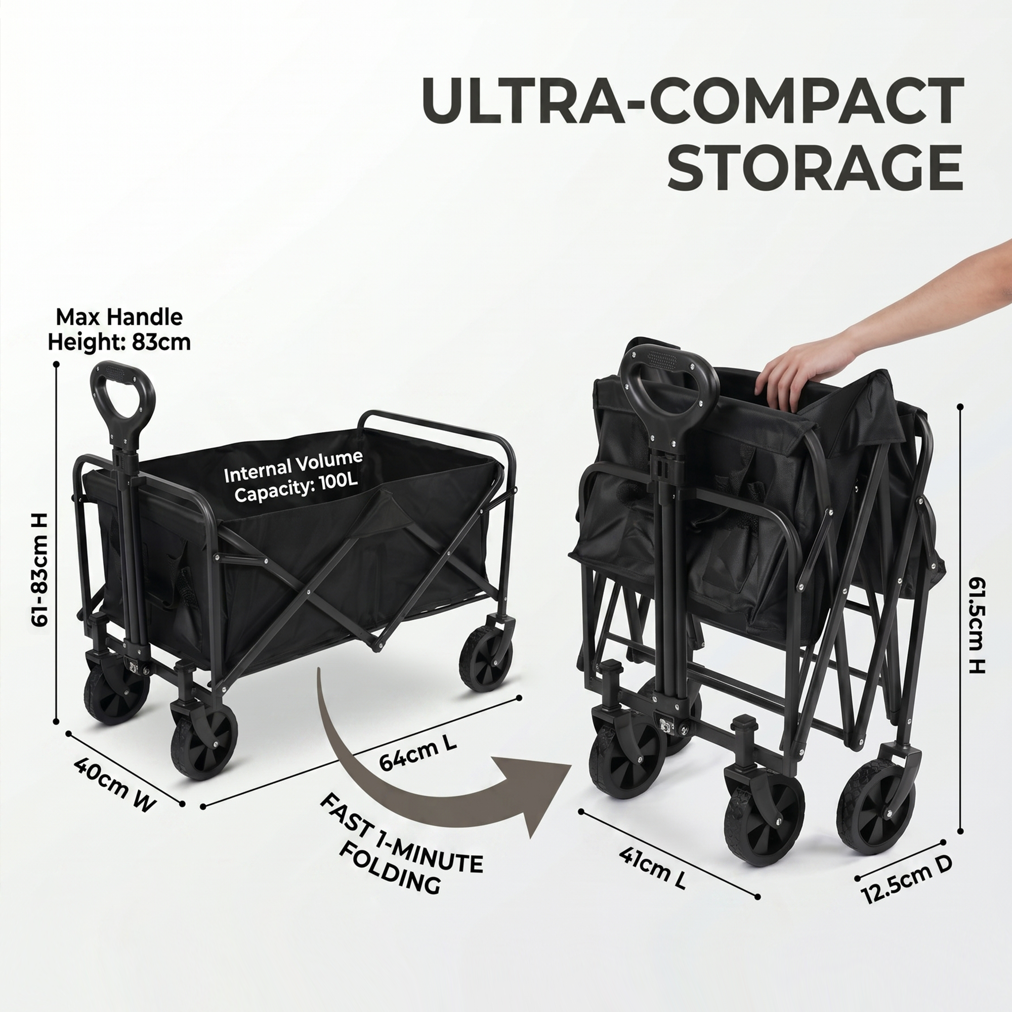 Outdoor Lightweight Folding Utility Grocery Shopping Cart Collapsible Wagon Foldable Wagon Camping Cart with Flexible Handle