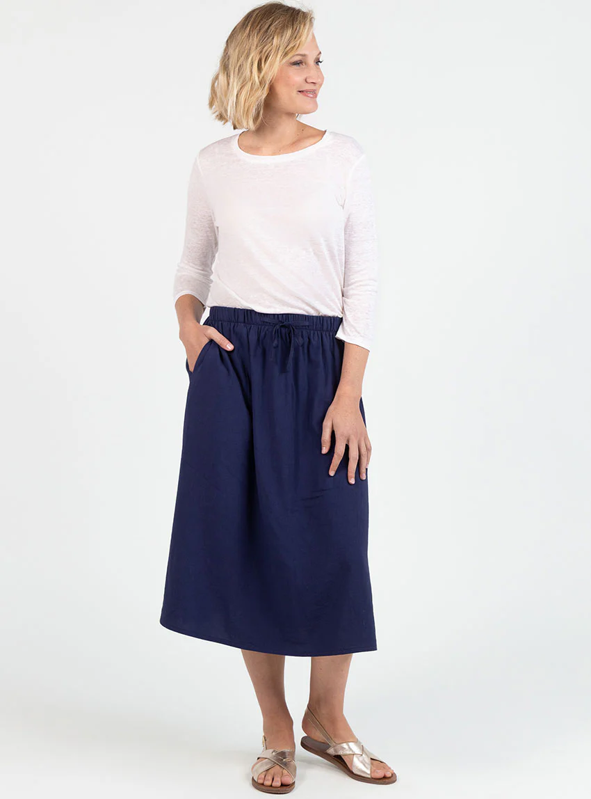 Jupe femme ample viscose bleu marine