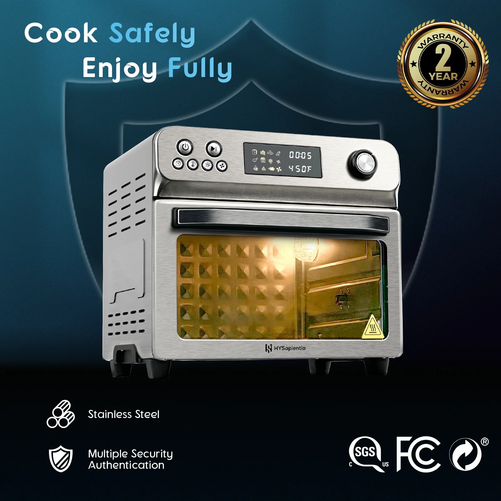 Hysapientia 26QT Air Fryer Oven with Rotisserie 1800W Toaster Oven Air Fryer Combo, 10 in 1 Convection Oven Countertop, Airfryer Toaster Oven, Mini Toaster Oven, Stainless Steel Outer