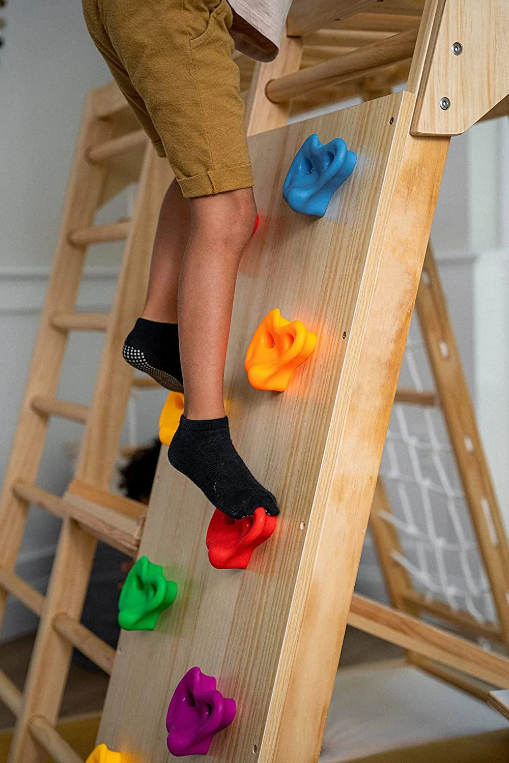 Avenlur Indoor Toddler and Child Indoor Gym Playground Climber Real Wooden Playset 6 in 1 Slide, Rock Climb Wall, Rope Wall Climbing, Monkey Bars, Swing, Ladder Fun Gym for Children Image 3