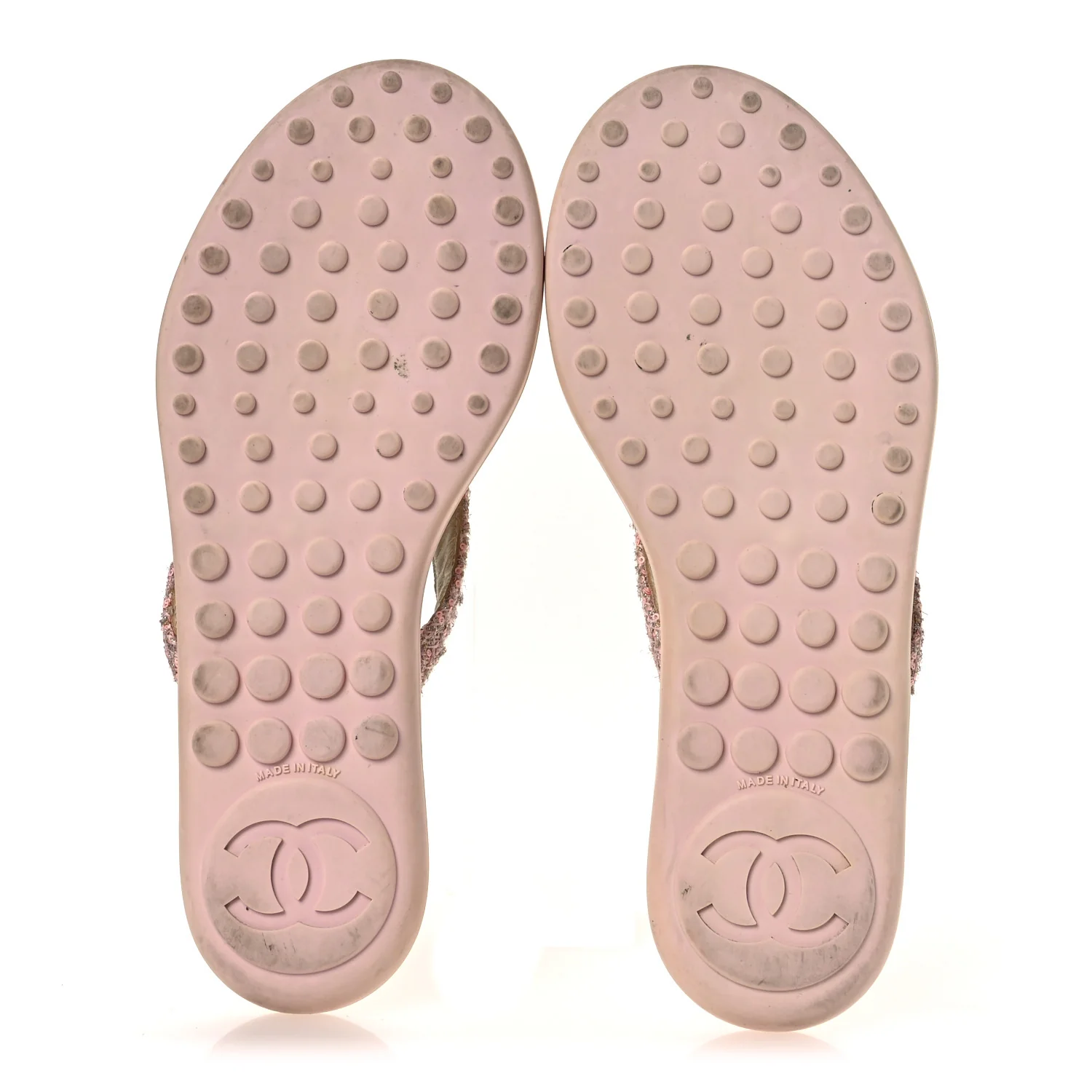 Tweed Camellia Thong Sandals 37.5 Salmon Apricot Gold