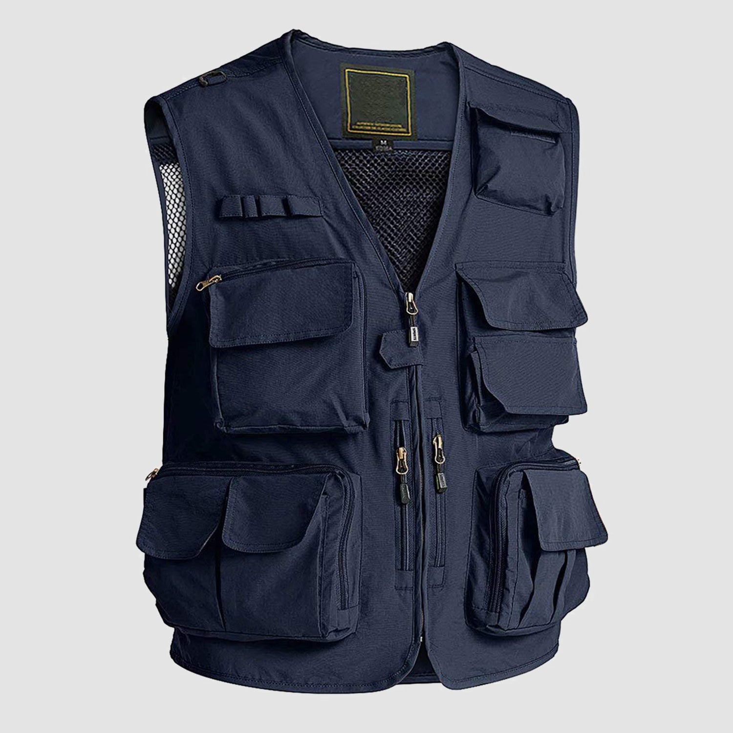 Gilet de travail sans manches en maille pour homme, idéal pour les activités de plein air, avec de multiples poches et un style cargo/pêche.