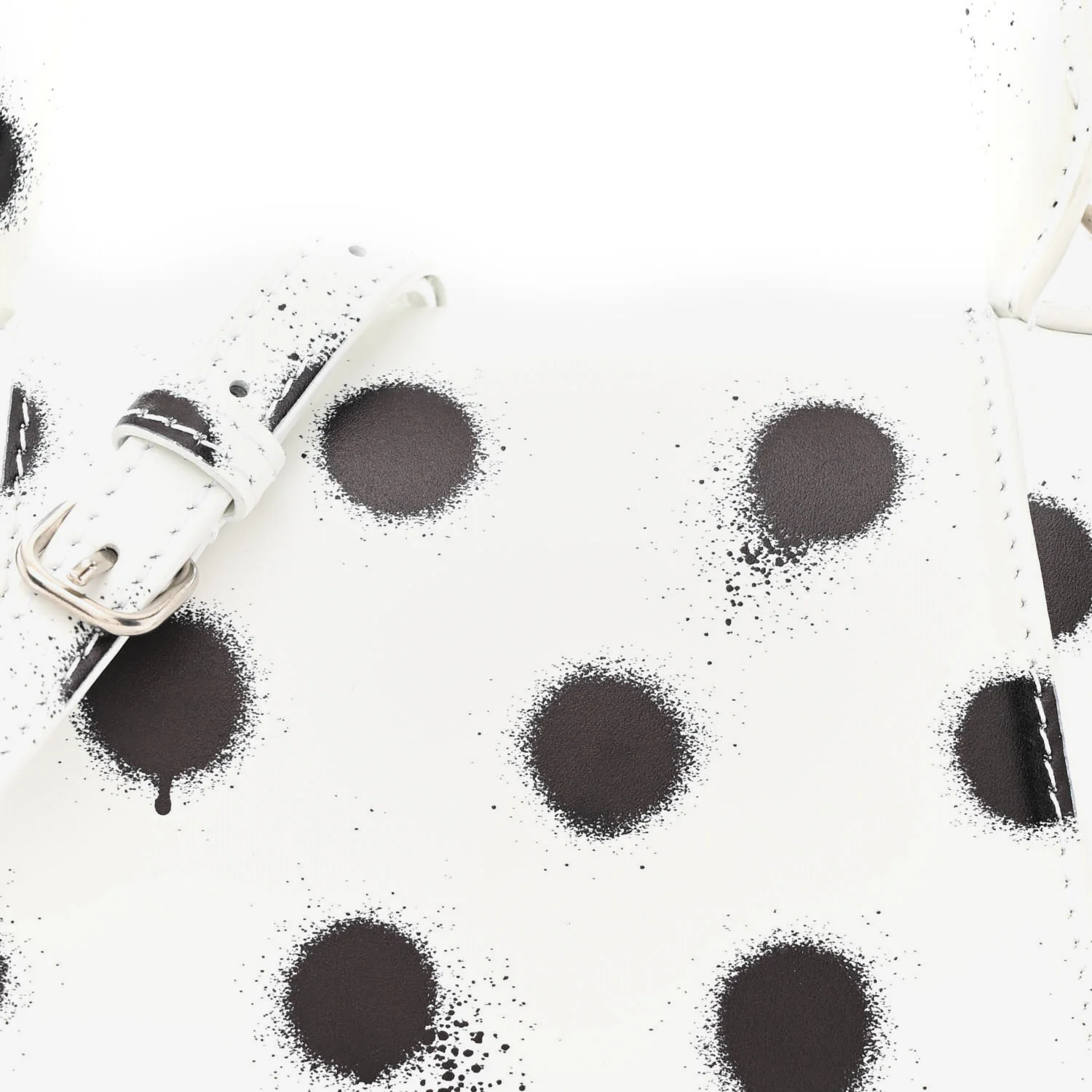 Smooth Calfskin Spray Polka Dot Small Hourglass Top Handle Bag White Black