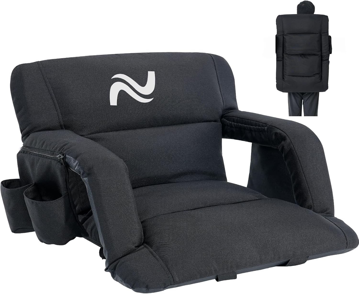 Wide Reclining Stadium Seat with Backrest & Cushion, 6-Position Portable Outdoor Chair