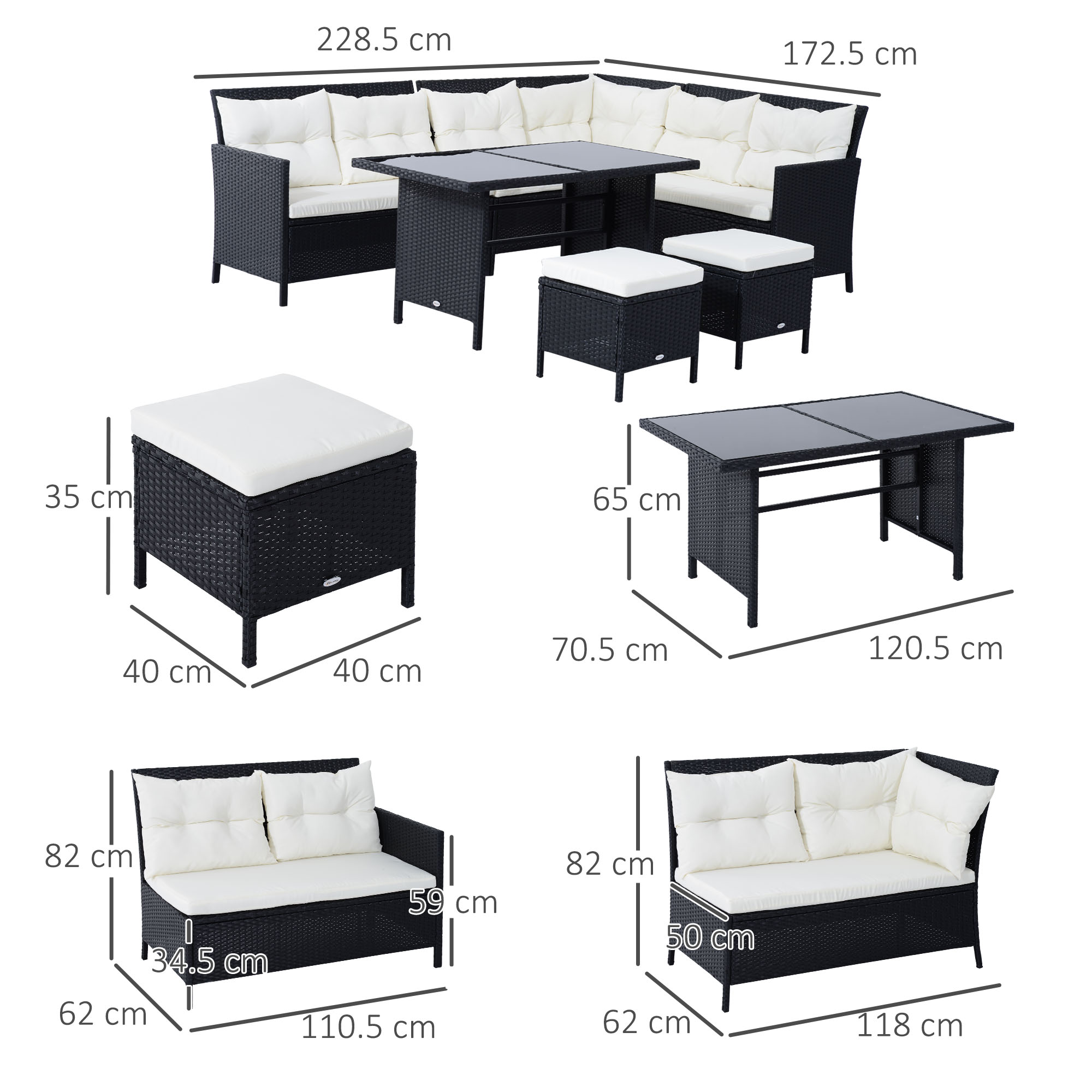 Outsunny 18-delige poly-rotan zitgroep bankstel tuinset fauteuil krukkenset