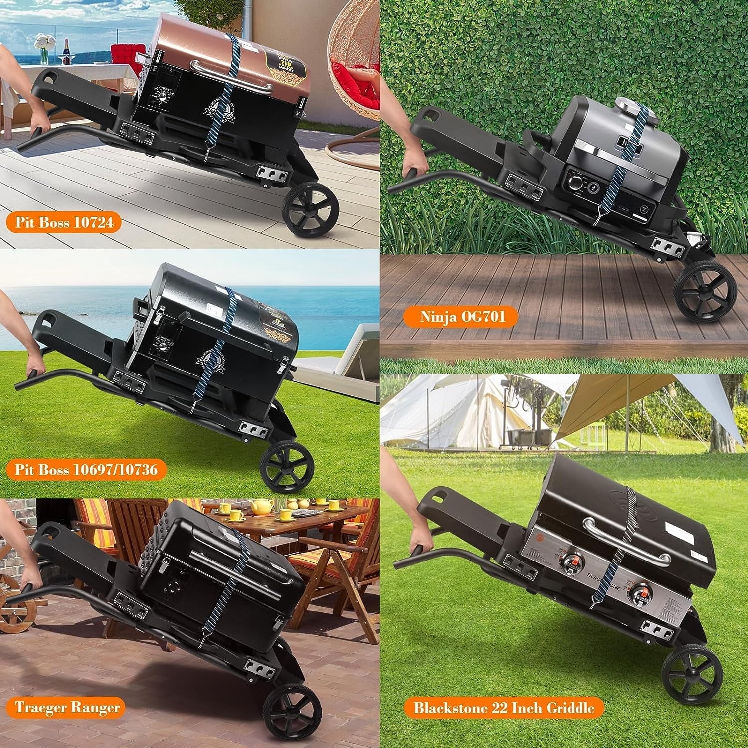 Hisencn Grill Stand for Ninja Woodfire Grill,Grill Cart,Collapsible Outdoor Grill Stand Fit for Ninja Woodfire Outdoor Grill(Ninja OG701),Traeger Ranger,Pit Boss 10697,10724,22" Blackstone Griddle(304 Stainless Steel Crisper Pan) Image 6