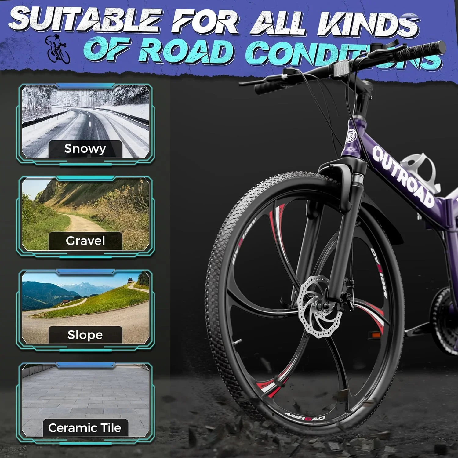 SUNCROWN 26 Inch Folding Mountain Bike, 21 Speed Full Suspension High-Carbon Steel MTB Foldable Bicycle, Dual Disc Brake Non-Slip Folding Bikes for Adults/Men/Women, Black