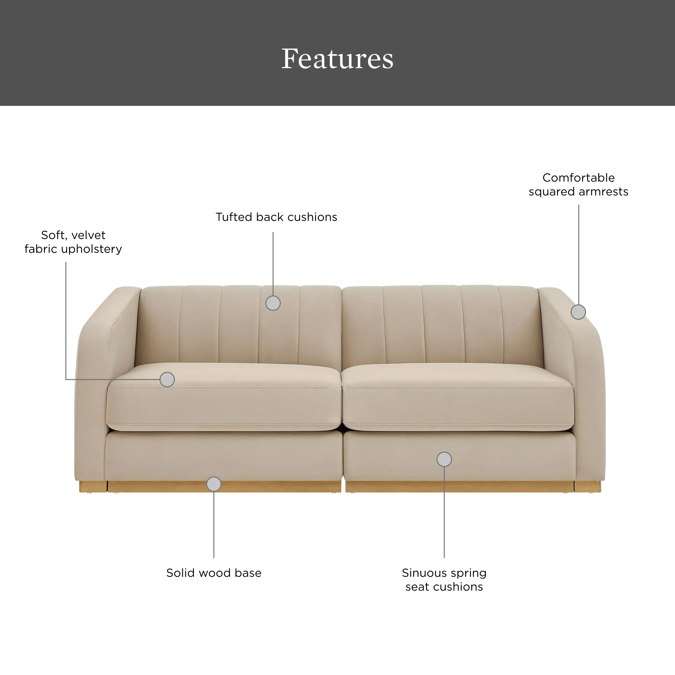 Better Homes & Gardens Lillian Channel Tufted Sofa 83.5 Cream Linen